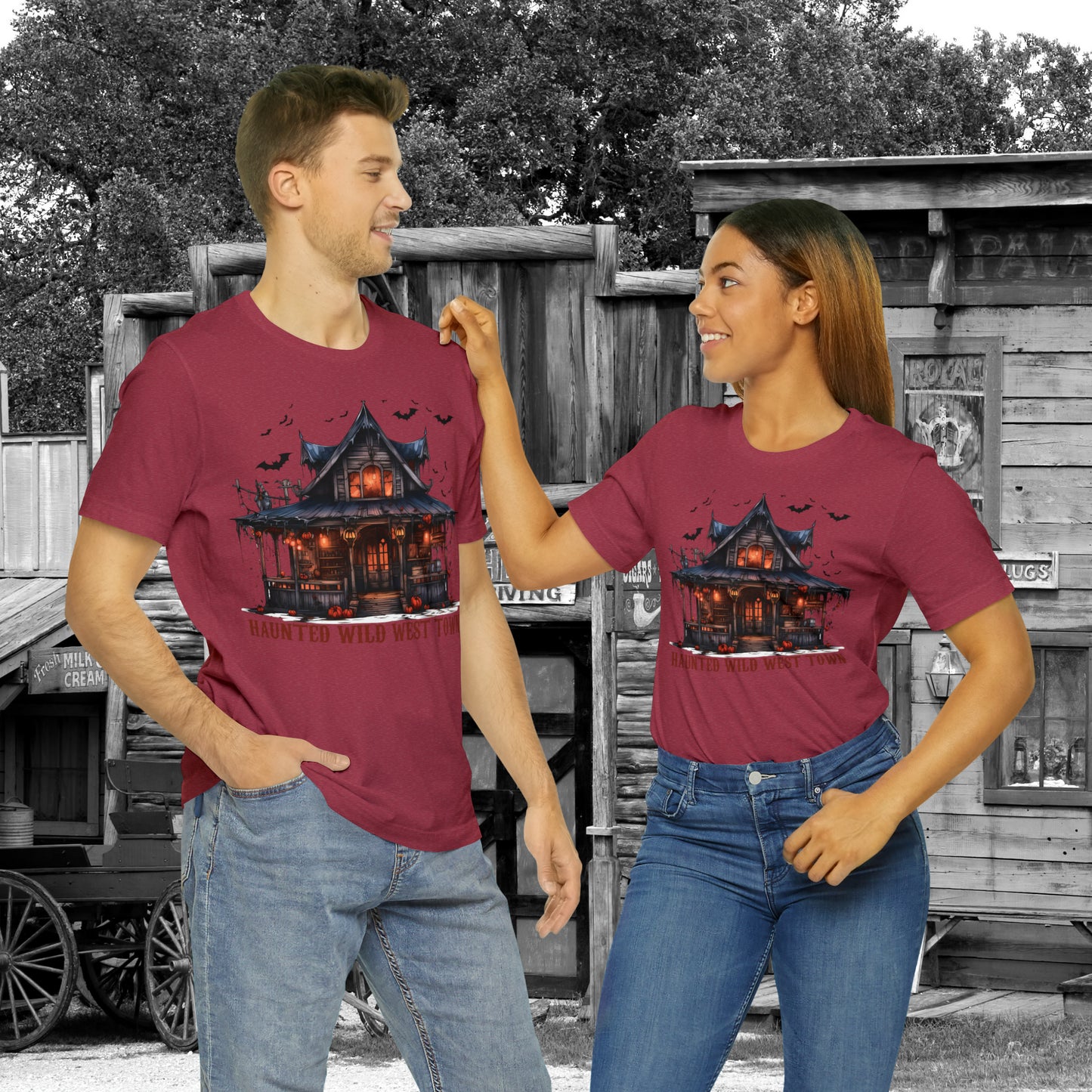 Haunted Wild West Town Halloween Western Unisex Jersey Short Sleeve Tee Gifts for Him Gifts For Her