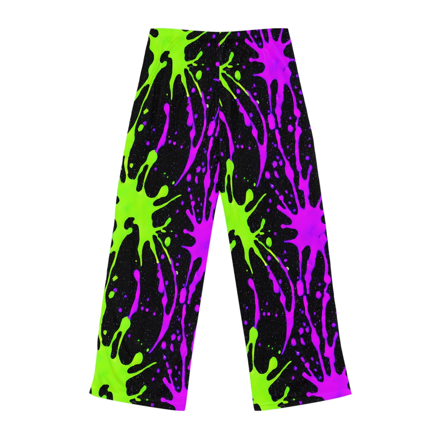 Green and Pink Paint Splatter Women's Pajama Pants - AOP Loungewear for Stylish Comfort