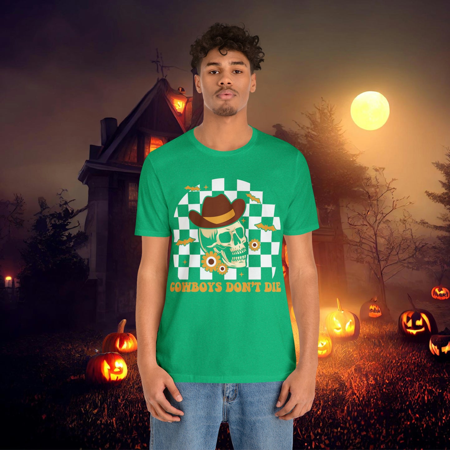 Cowboys Don't Die Retro Western Halloween Unisex Jersey Short Sleeve Tee Gifts for Her Gifts for him.