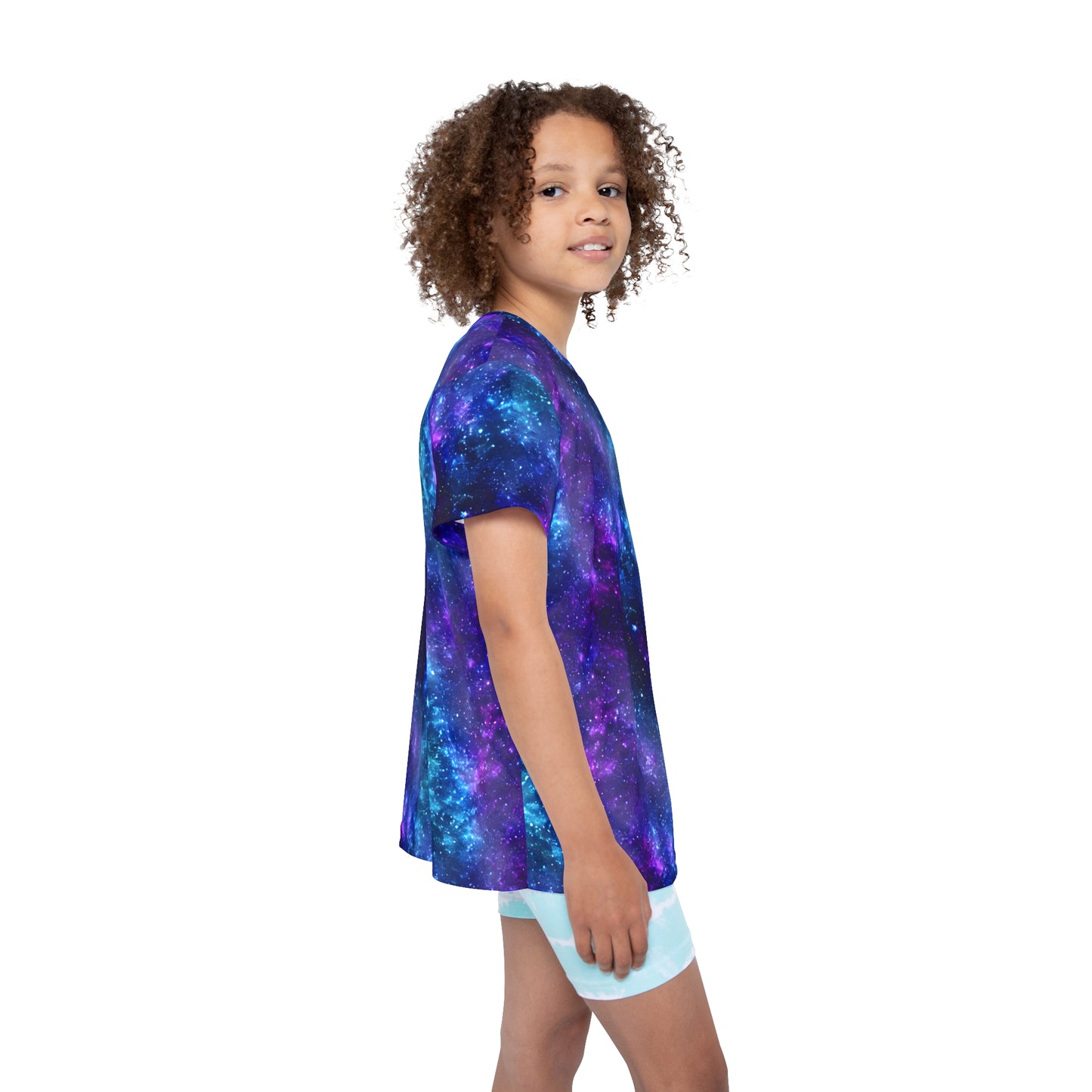 Galactic Goals: All Over Print Kid Sport Jersey with Outer Space Galaxy Vibe