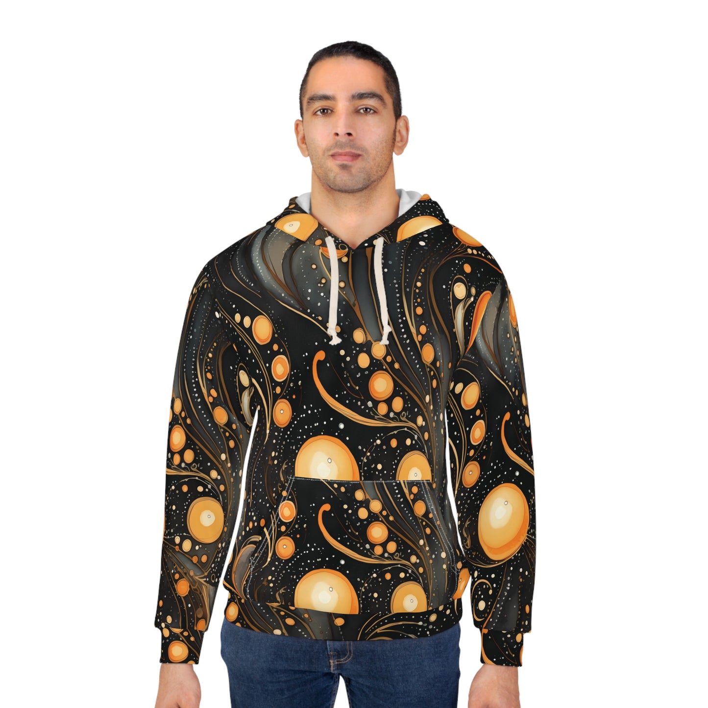 Halloween Yellow and Black Splatter Unisex Pullover Hoodie (AOP) Gifts for Her GIfts for Him