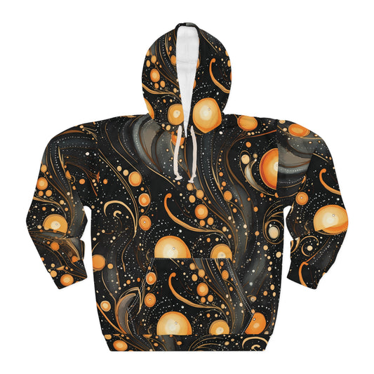 Halloween Yellow and Black Splatter Unisex Pullover Hoodie (AOP) Gifts for Her GIfts for Him