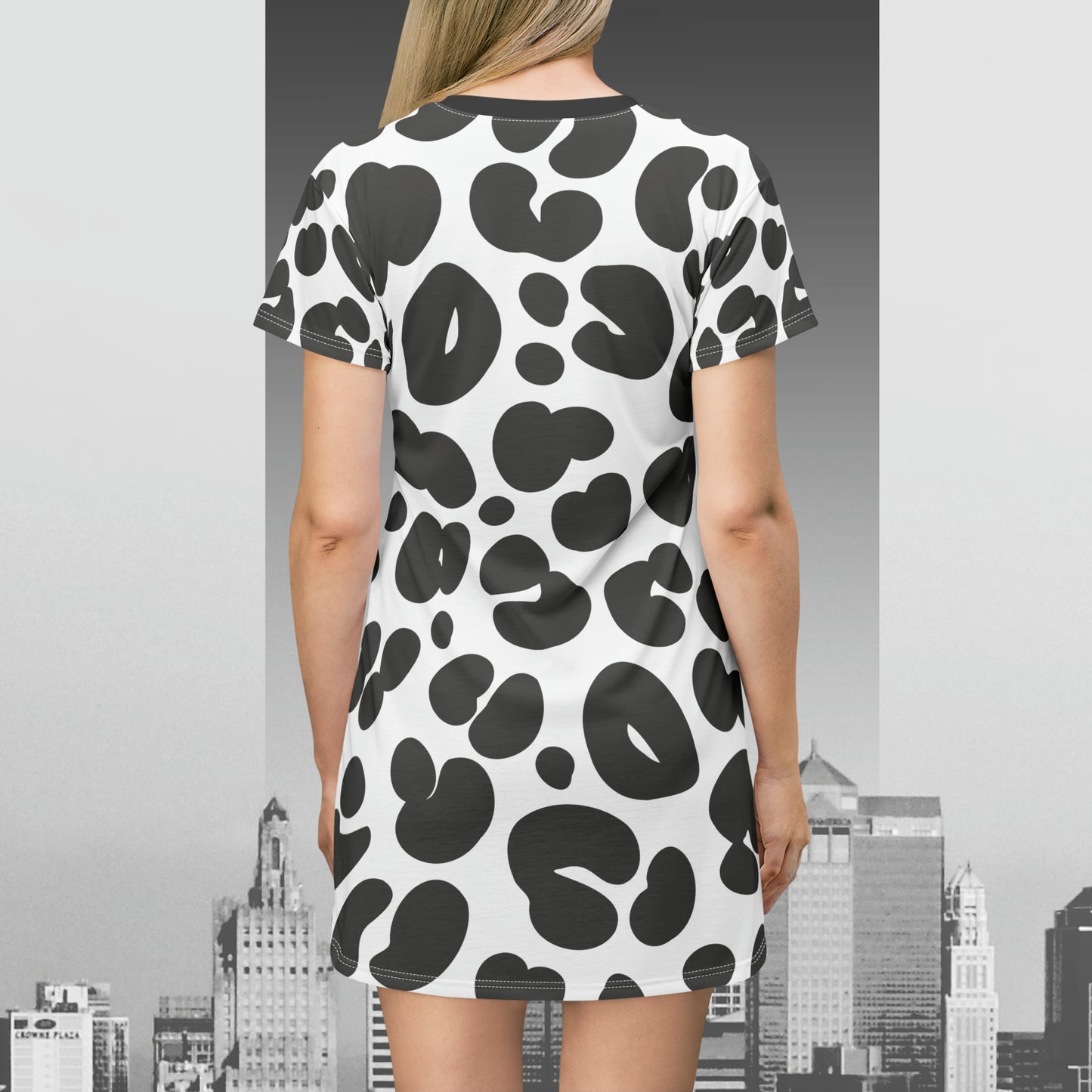 Black and White Cheetah print T-Shirt Dress (AOP)