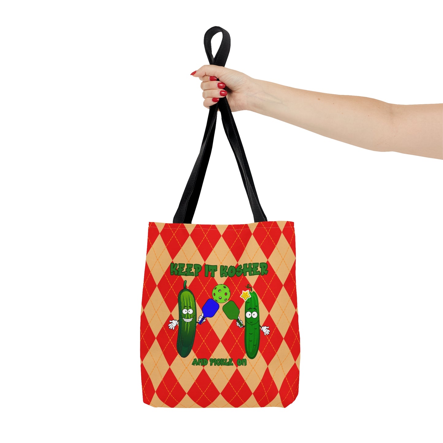 Vintage Rhombus Pickles Pickleball AOP Tote Bag - Keep it Kosher and Pickle ON in Style!