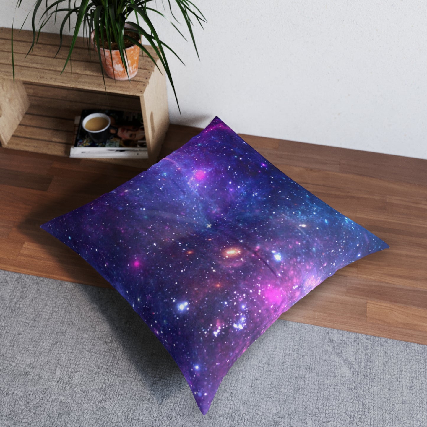 Purple Beyond the Stars Outer Space Out of this World Tufted Floor Pillow, Square