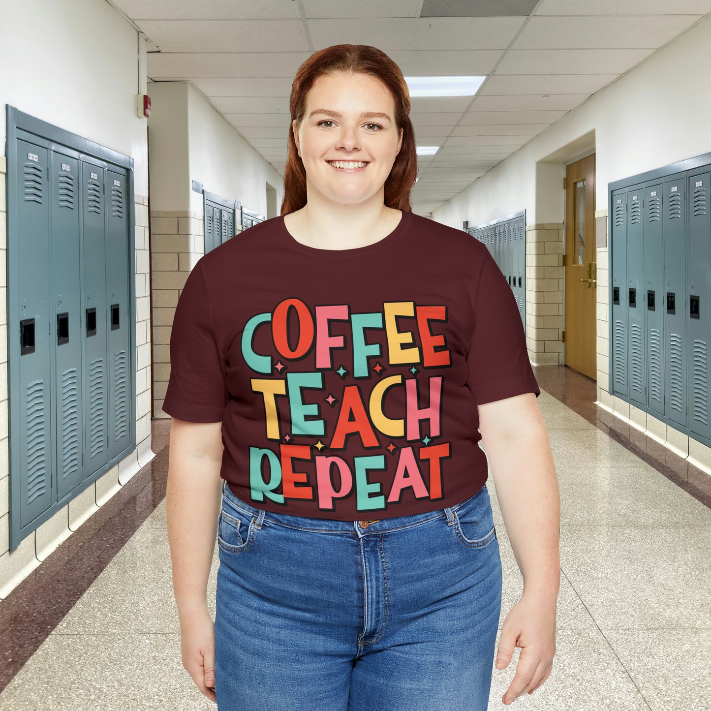 Coffee Teach Repeat Unisex Jersey Short Sleeve Tee