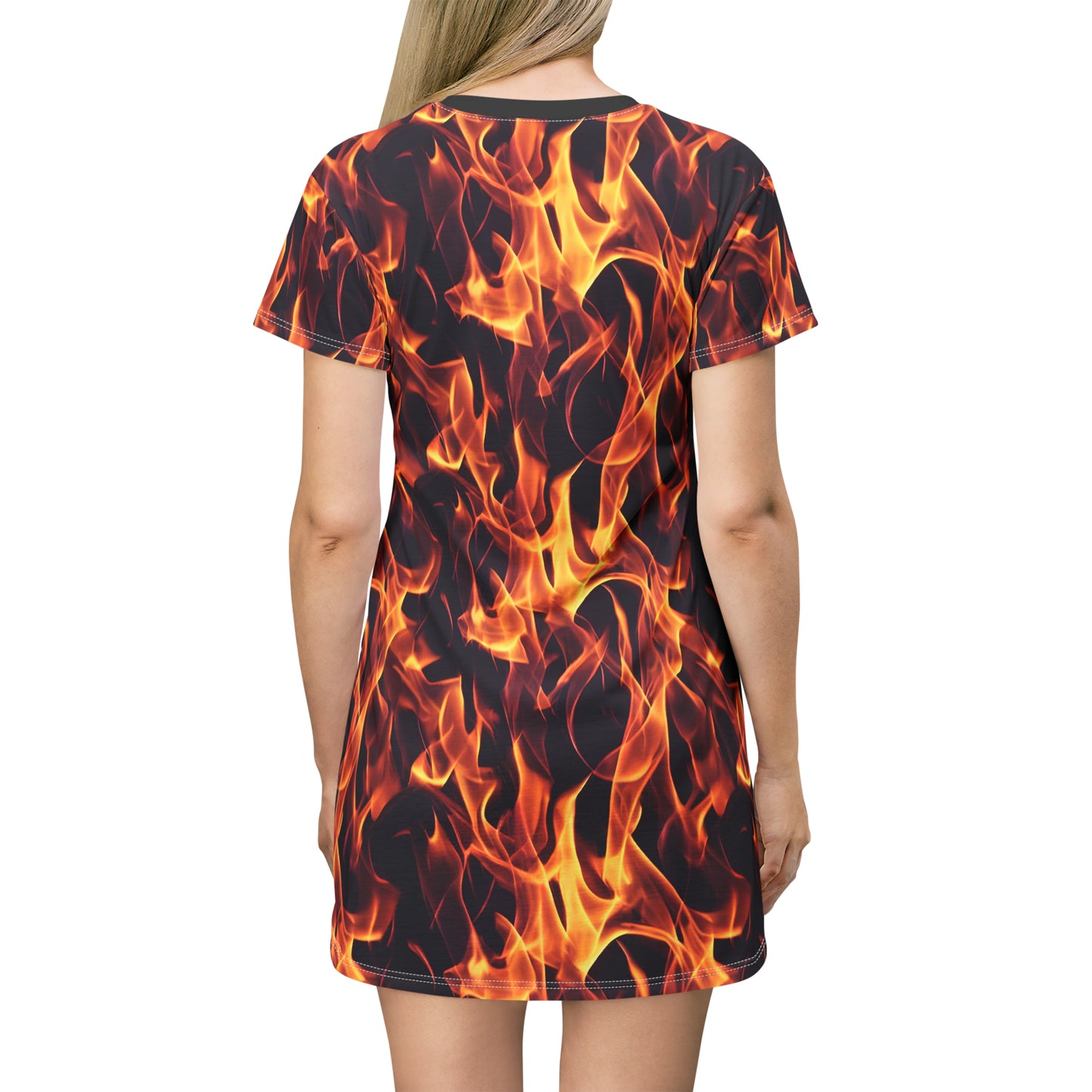 Flames Unleashed: Realistic All Over Print T-Shirt Dress (AOP)