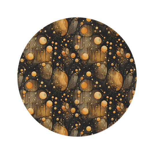 Halloween Yellow Orange Floating Blobs and Dark Round Rug