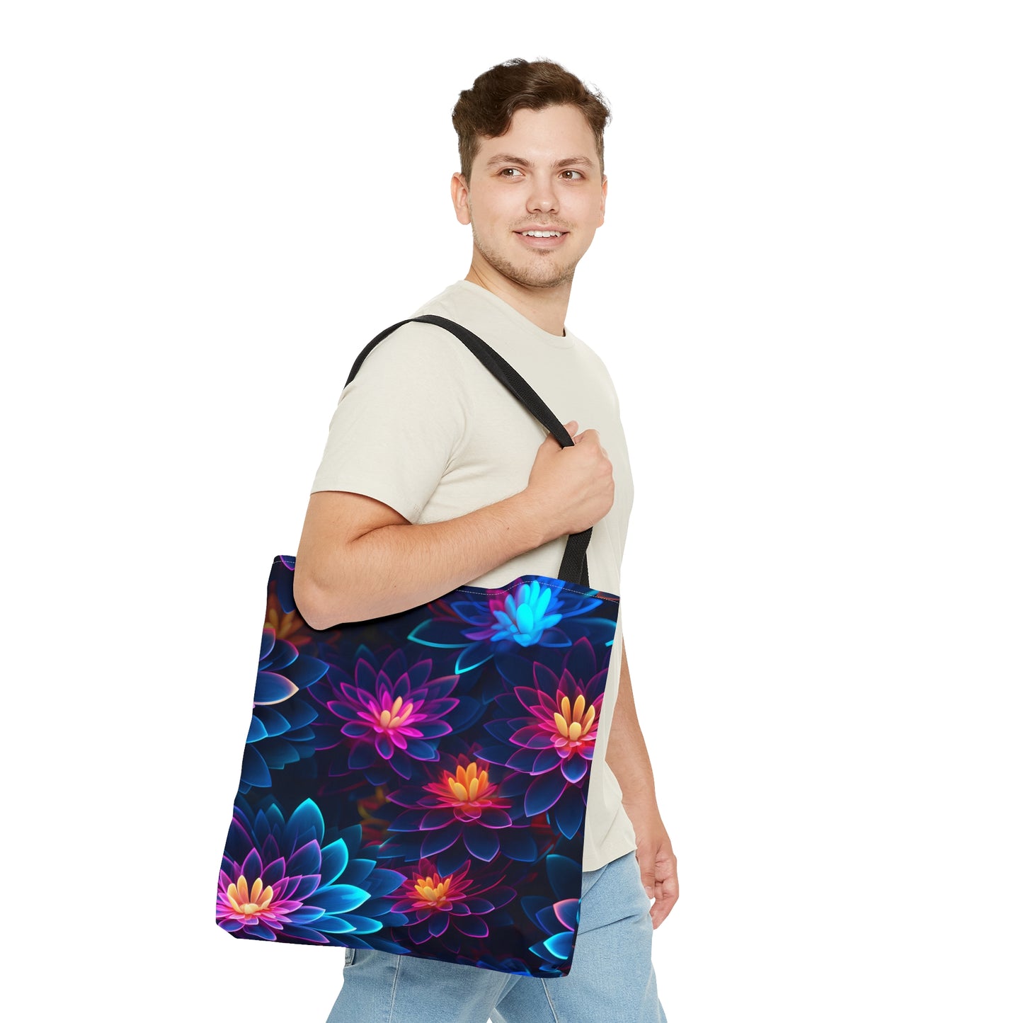 Wild Neon Flowers All Over Print Tote Bag