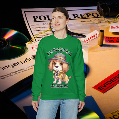 Cute Beagle Dressed up like a Detective, I'm a Basically a Detective True Crime Unisex Heavy Blend™ Crewneck Sweatshirt