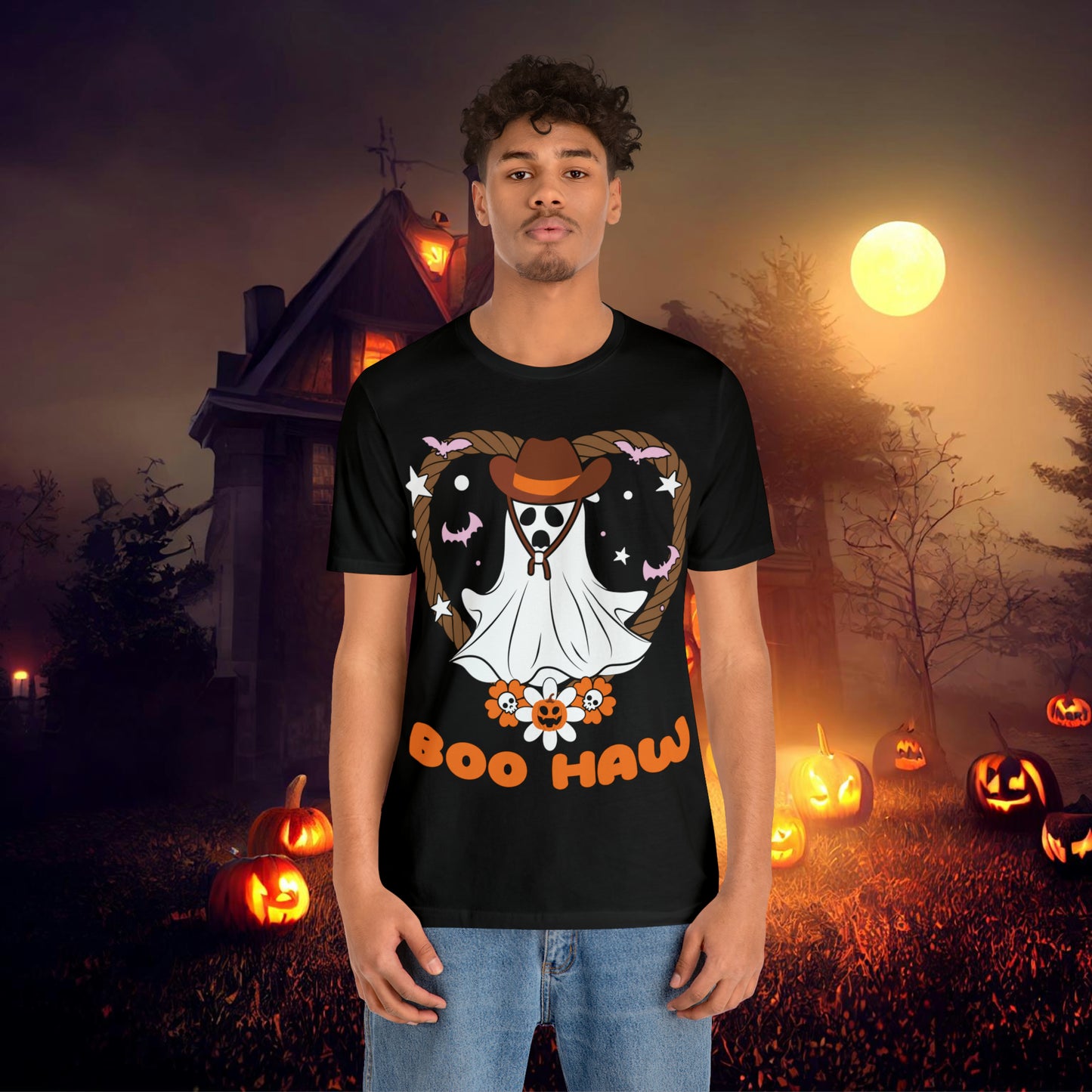 Boo Haw Retro Groovy Western Halloween Unisex Jersey Short Sleeve Tee Gifts for Him Gifts for Her