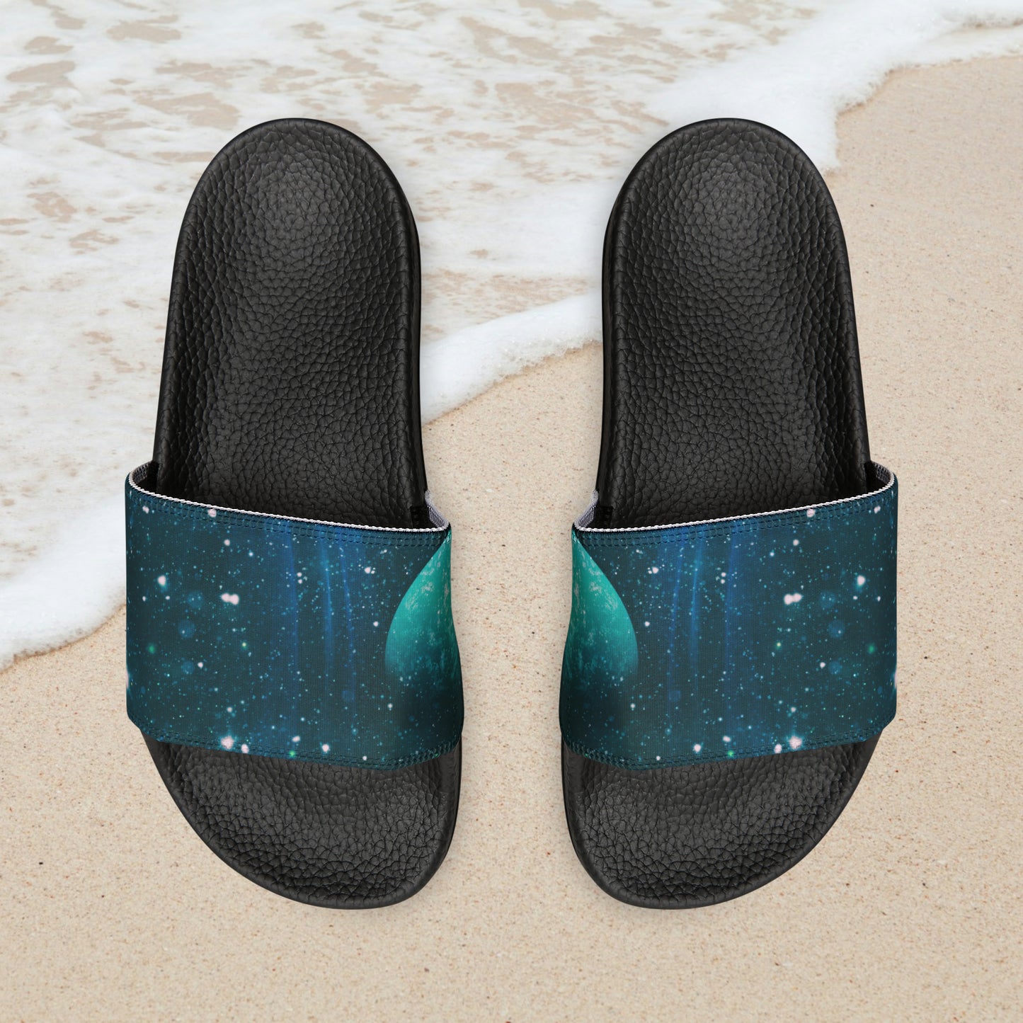 Blue Outer Space Planet in the Solar System Men's PU Slide Sandals Outer Space