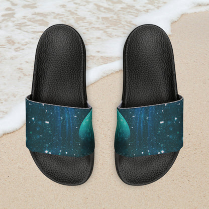 Blue Outer Space Planet in the Solar System Men's PU Slide Sandals Outer Space