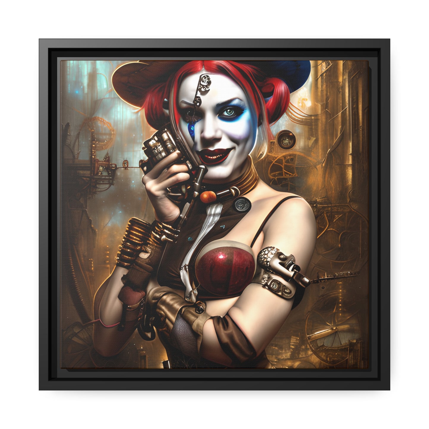 Hyper Realistic Steampunk Harley Quinn Matte Canvas, Black Frame