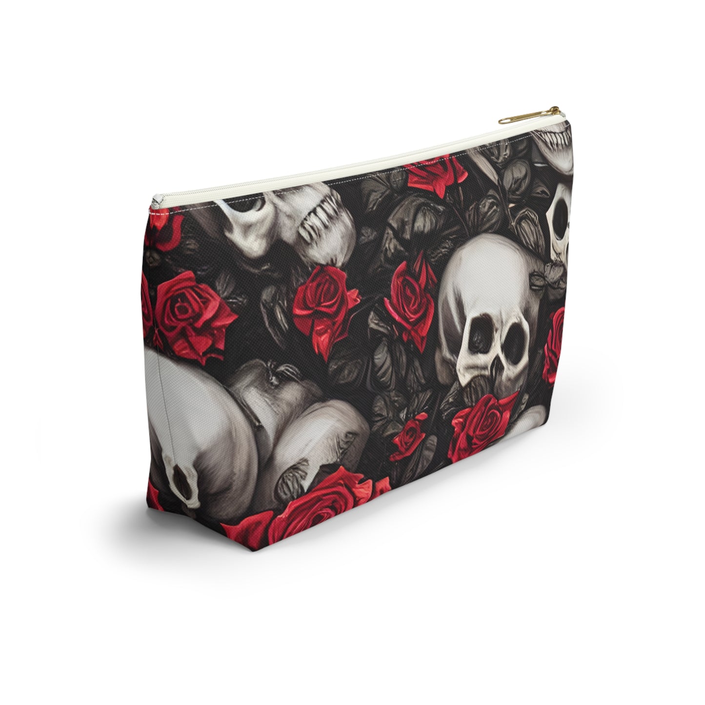 Hyper Realistic Skulls and Red Roses by artist Anne-Laure Goupil Accessory Pouch w T-bottom