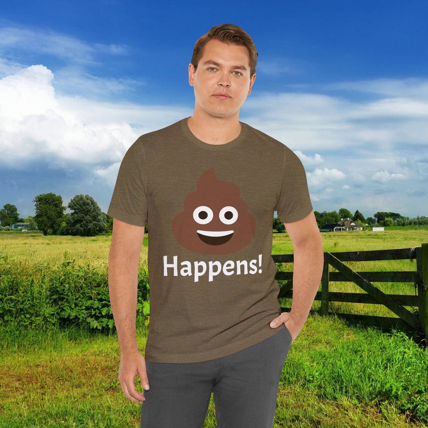 Embrace the Inevitable: 'Happens' Poop Emoji Unisex Jersey T-Shirt