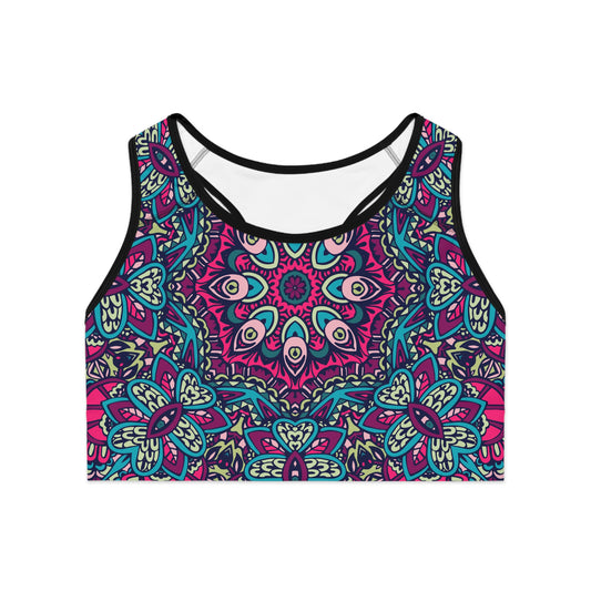 Purple Boho Vibes Sports Bra - AOP Design for Comfort and Style
