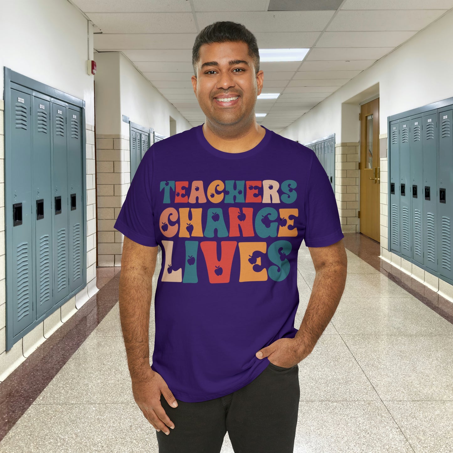 Colorful Teachers Change Lives Back to School Unisex Jersey Short Sleeve Tee Gifts for him, Gifts for Her