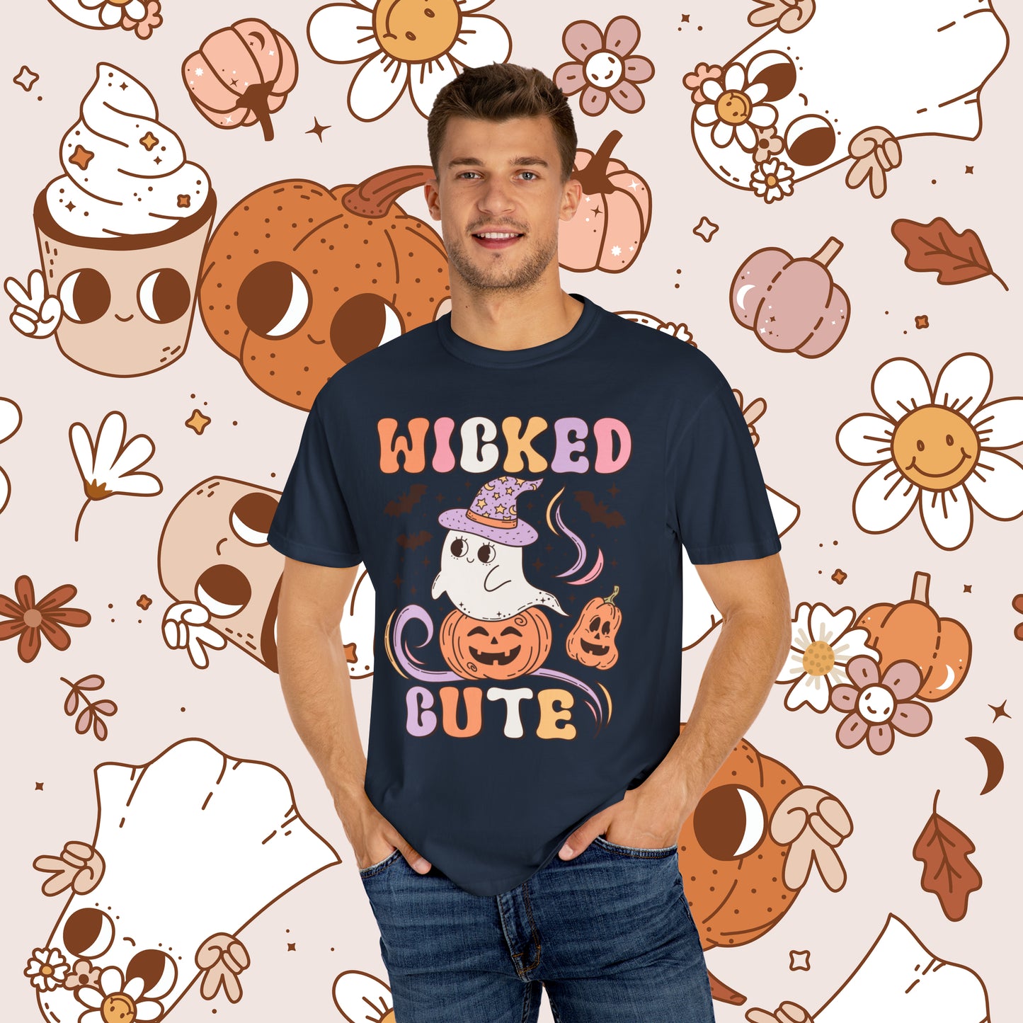 Wicked Cute Retro Groovy Halloween Unisex Garment-Dyed T-shirt Gifts for Him Gifts for her