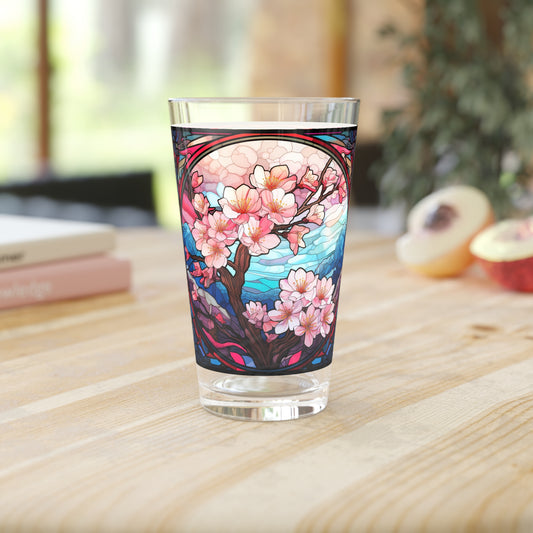 Cherry Blossoms in Full Bloom: A Stained Glass Masterpiece 16oz Pint Glass Gift idea gifts for home decor housewarming gift