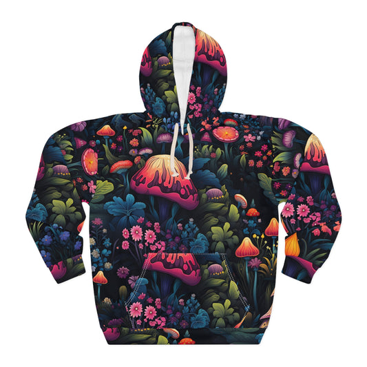 Fairy Tale Magical Forest With Colorful Mushrooms Unisex Pullover Hoodie (AOP)