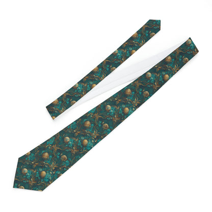 Elegant Green & Gold Floral Necktie