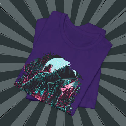 Cyberpunk Graphic Tee, Futuristic Shirt, Unisex Short Sleeve T-Shirt, Retro Sci-Fi Apparel, Streetwear Graphic Top, Geek Fashion Gift