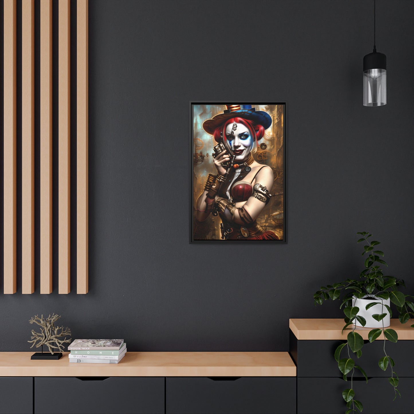 Hyper Realistic Steampunk Harley Quinn Matte Canvas, Black Frame