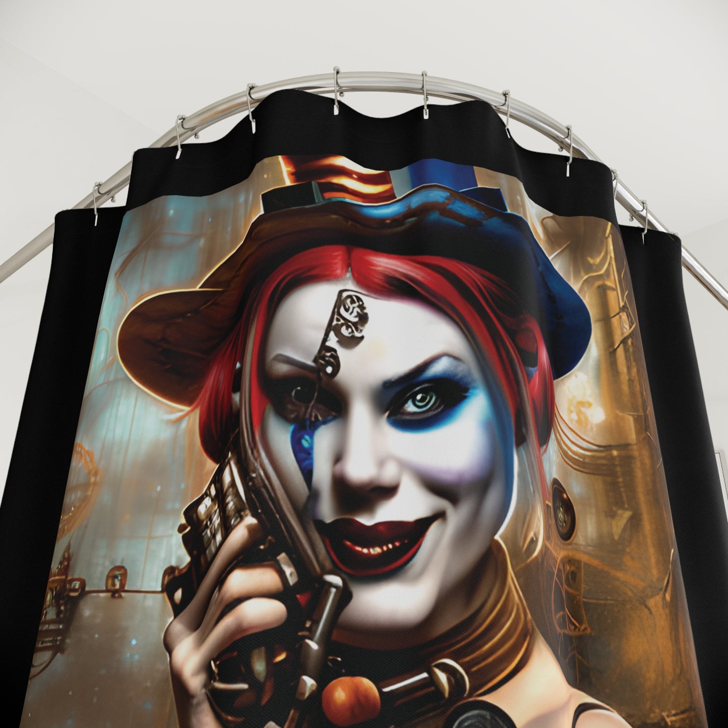 Hyper Realistic Steampunk Harley Quinn Polyester Shower Curtain