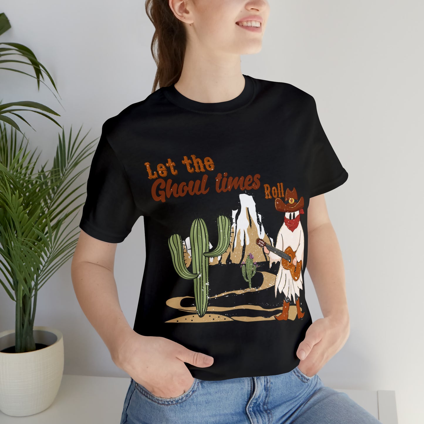 Cowboy Ghost playing the Guitar singing Let the Ghoul times roll Halloween Unisex Jersey Short Sleeve Tee Gifts for him Gifts for Her