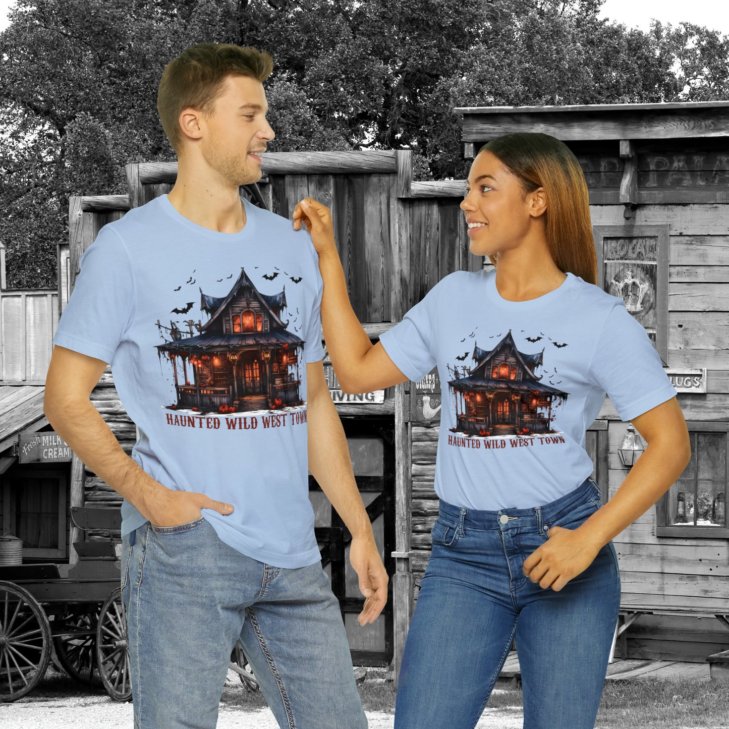 Haunted Wild West Town Halloween Western Unisex Jersey Short Sleeve Tee Gifts for Him Gifts For Her