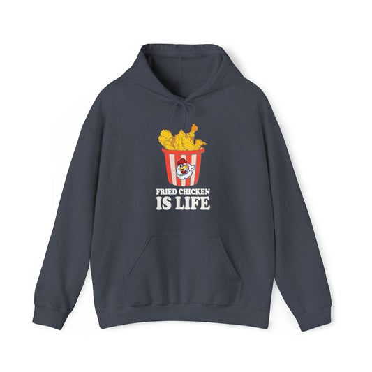Fried Chicken is Life Unisex Heavy Blend™ Hooded Sweatshirt casual humor , witty design, unique gift, cozy outfit, chicken lover fashion.