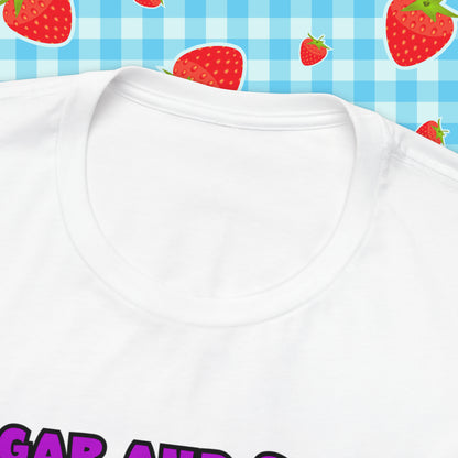 Sarcastic Elegance: Vintage Pink Pinup Girl "Sugar and Spice" on a Bella+Canva 3001 Unisex Jersey T-Shirt - A Must-Have Gift for her