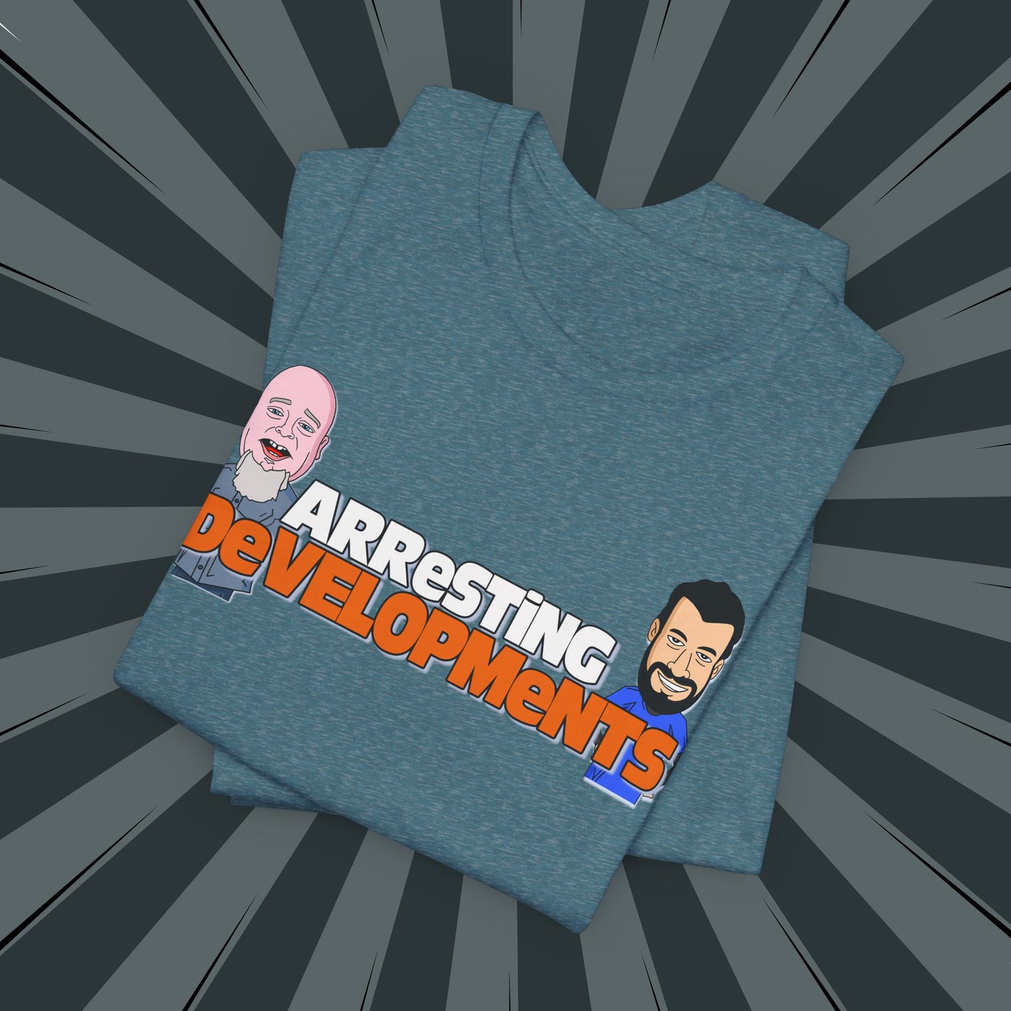 Arresting Developments Illustrated Tee – True Crime Podcast Shirt Featuring Mike Willever & Producer Joe