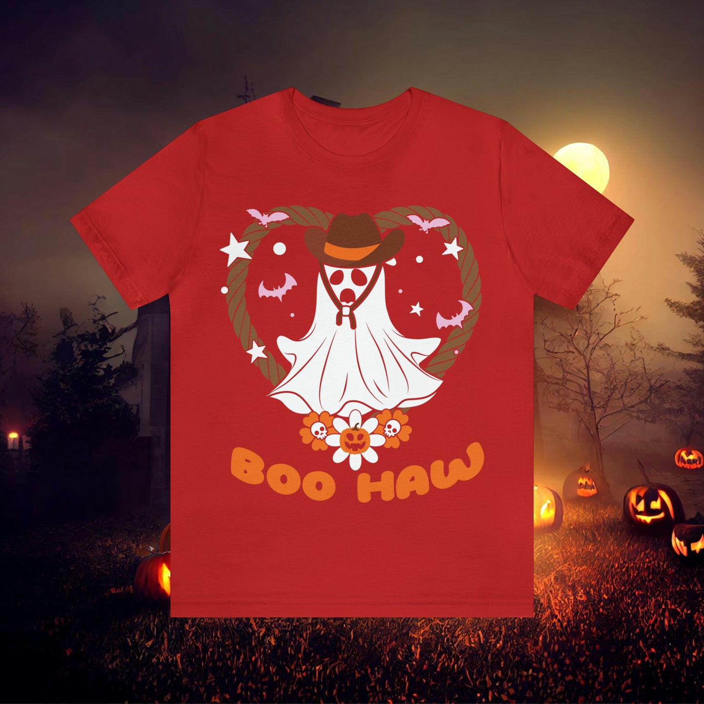 Boo Haw Retro Groovy Western Halloween Unisex Jersey Short Sleeve Tee Gifts for Him Gifts for Her