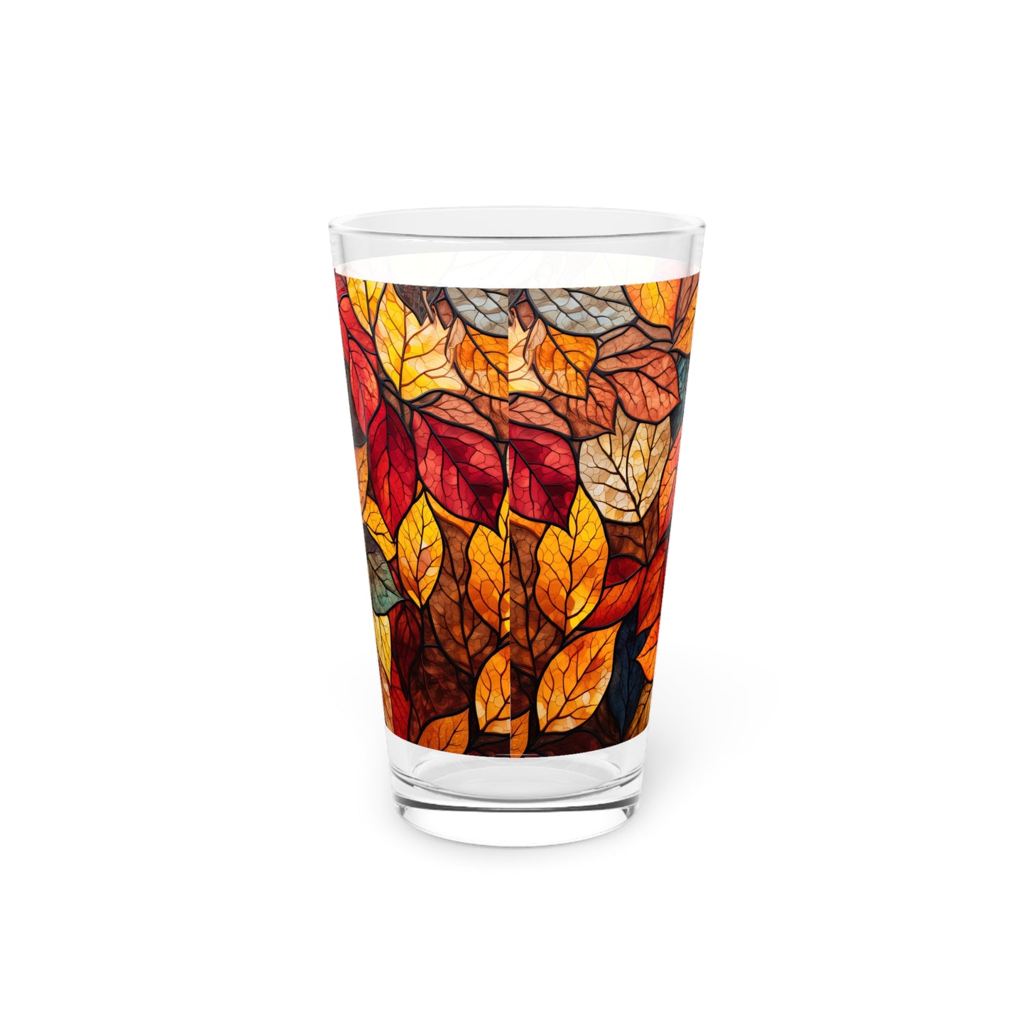 Seasonal Fall Leaves on a Stained Glass Masterpiece 16oz Pint Glass Gift idea gifts for home decor housewarming gift