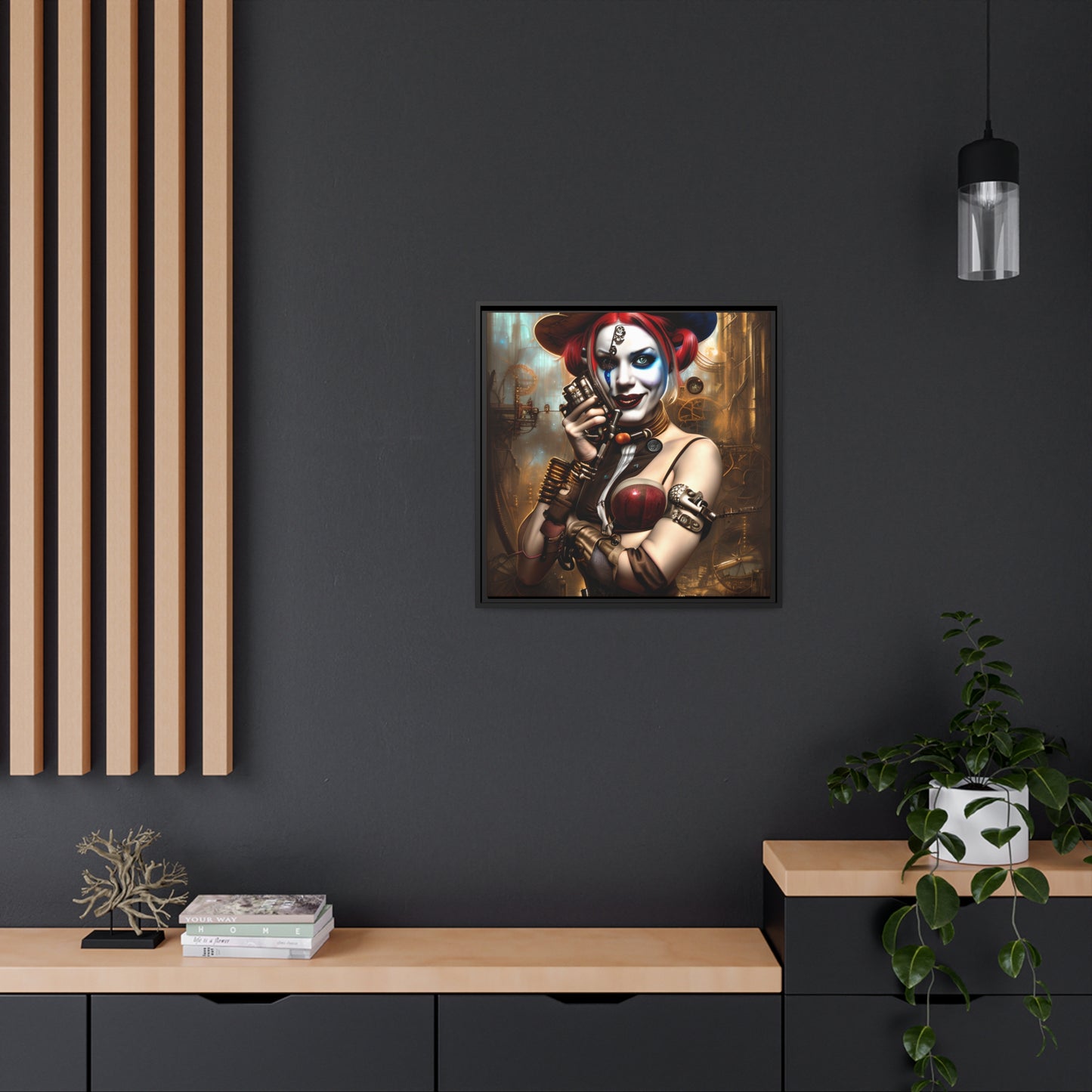 Hyper Realistic Steampunk Harley Quinn Matte Canvas, Black Frame