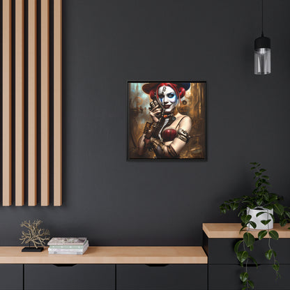 Hyper Realistic Steampunk Harley Quinn Matte Canvas, Black Frame