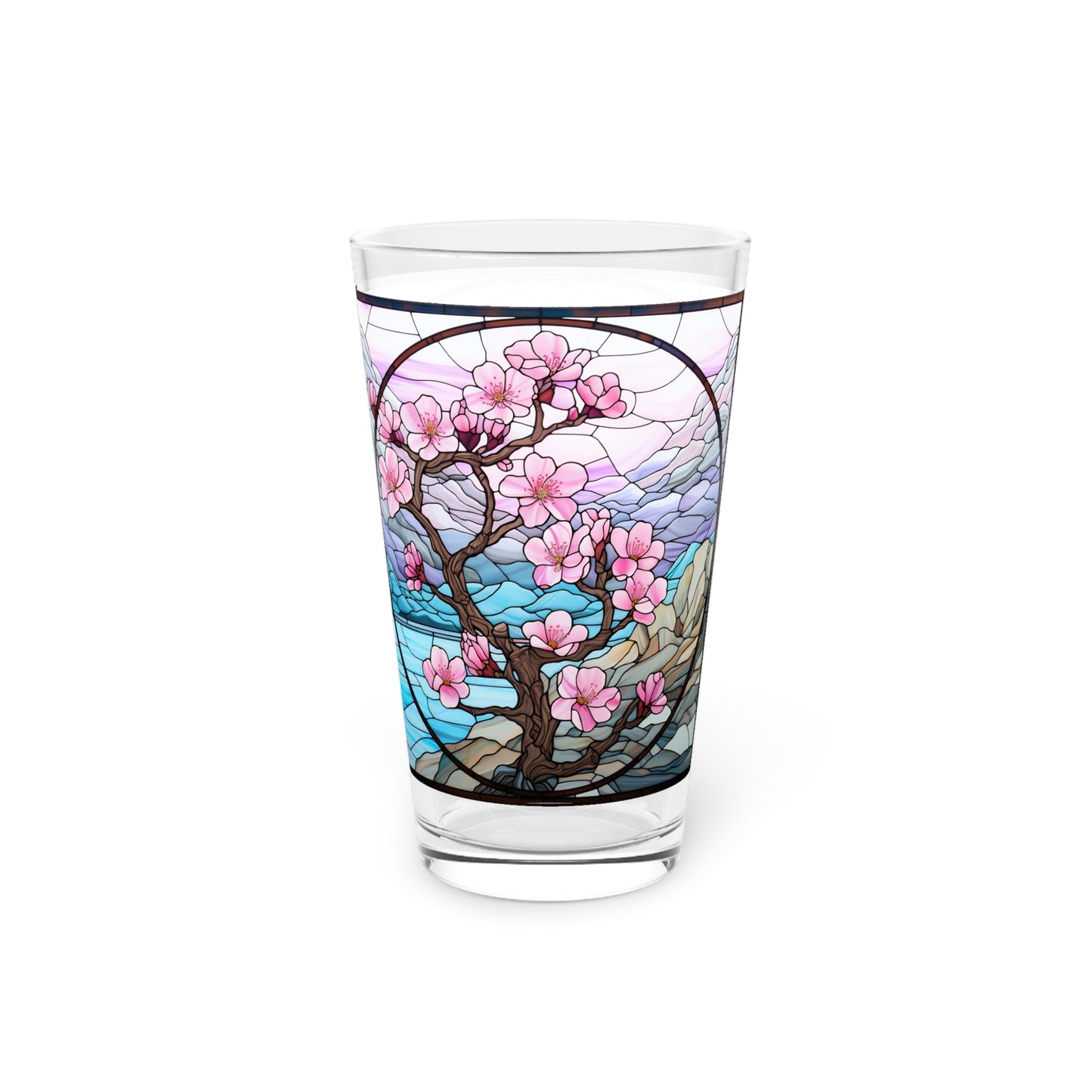 Cherry Blossoms in Full Bloom: A Stained Glass Masterpiece 16oz Pint Glass Gift idea gifts for home decor housewarming gift