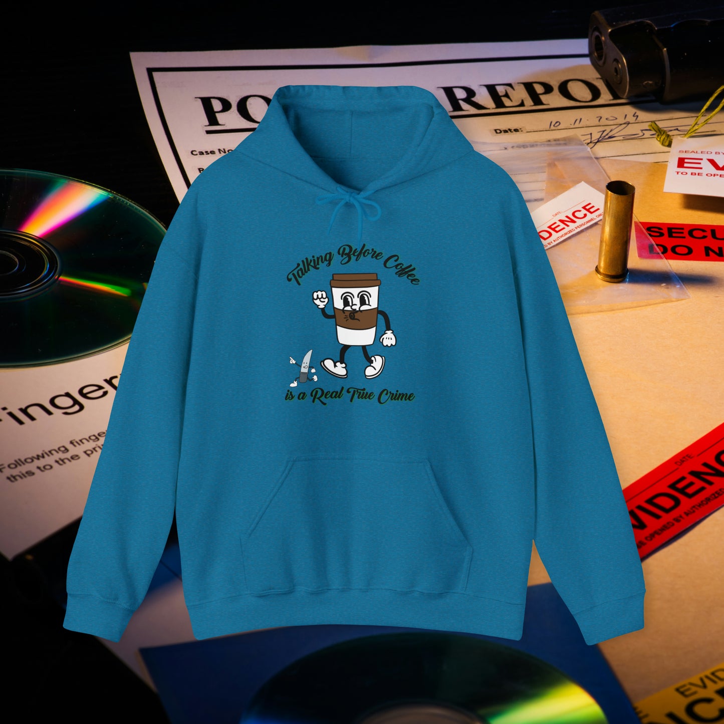 Retro Talking before Coffee is a Real True Crime Unisex Heavy Blend™ Hooded Sweatshirt Gifts for Him Gifts for Her