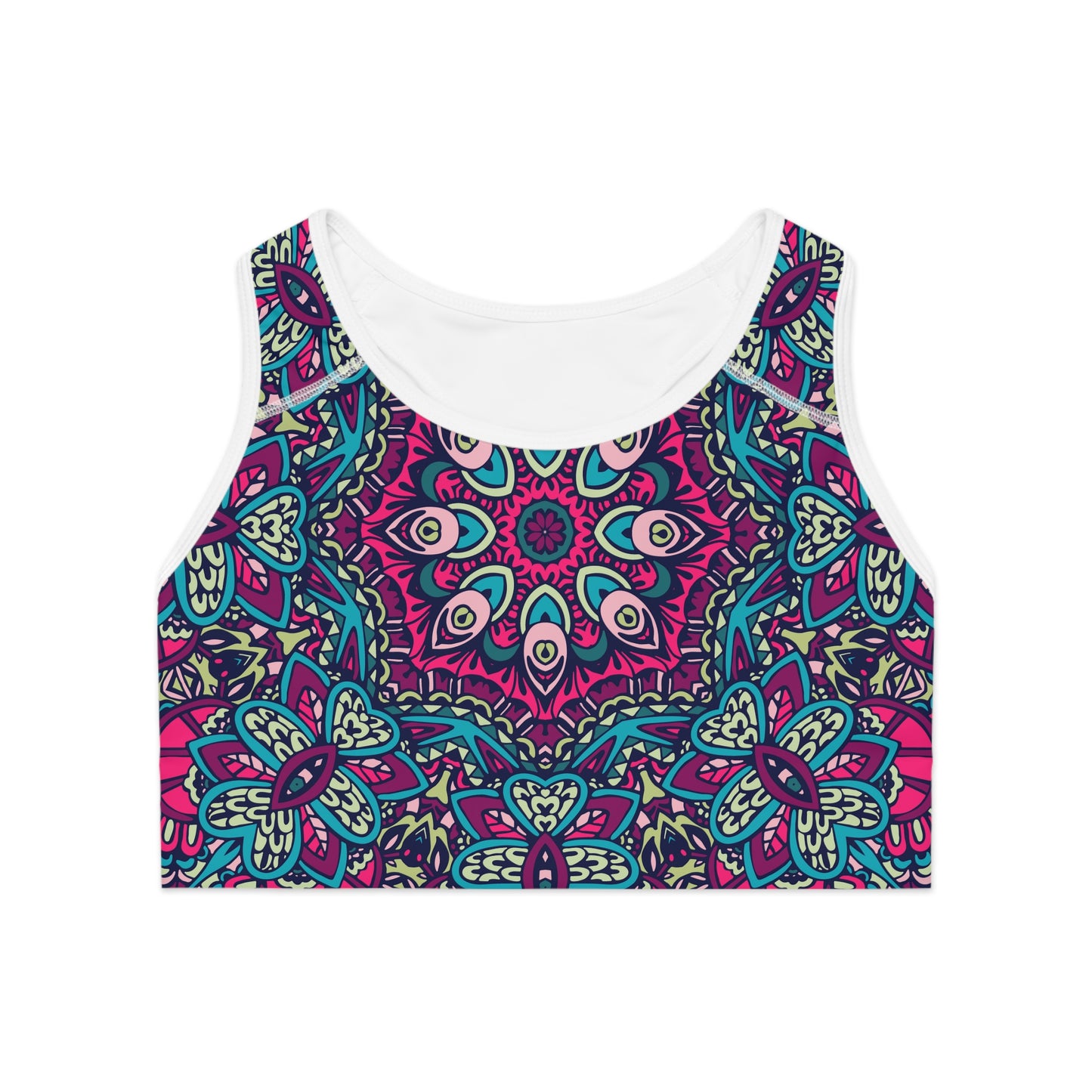 Purple Boho Vibes Sports Bra - AOP Design for Comfort and Style