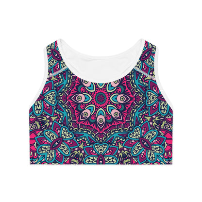 Purple Boho Vibes Sports Bra - AOP Design for Comfort and Style