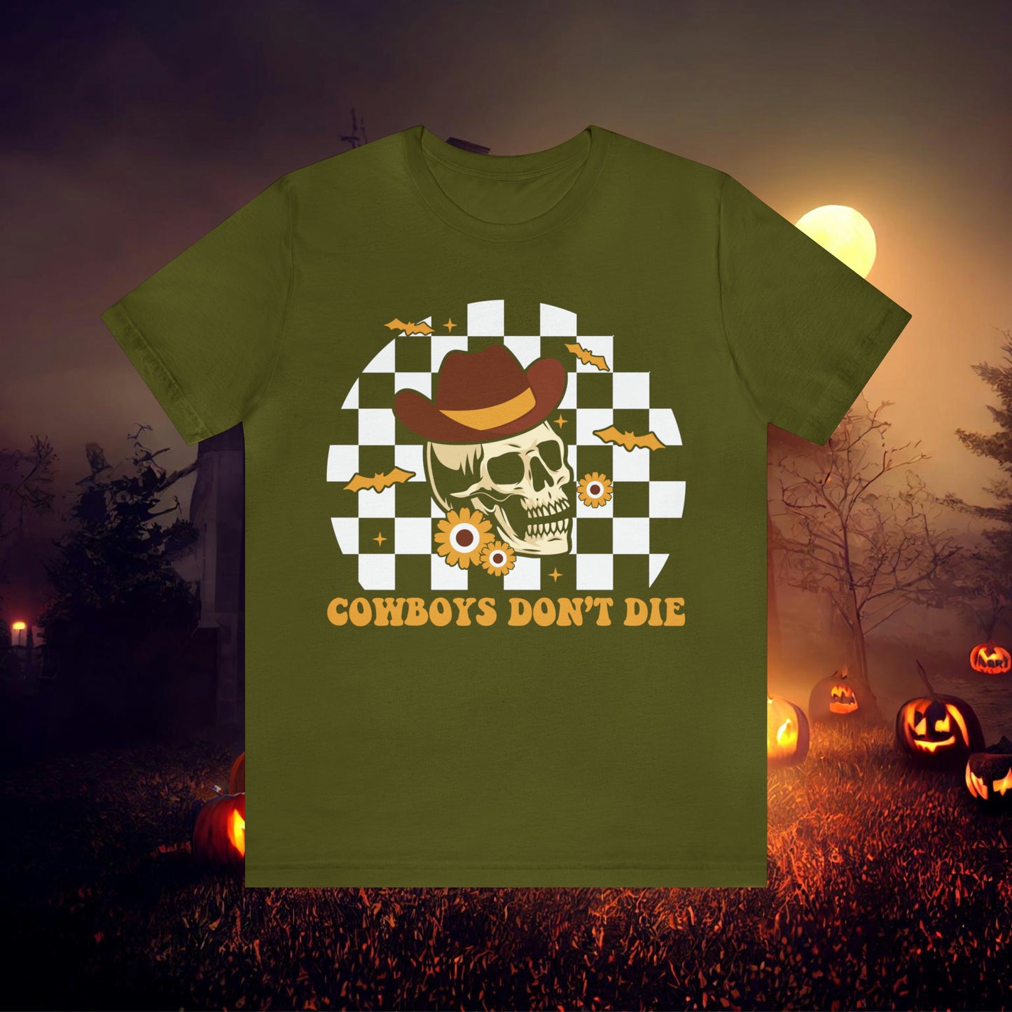 Cowboys Don't Die Retro Western Halloween Unisex Jersey Short Sleeve Tee Gifts for Her Gifts for him.