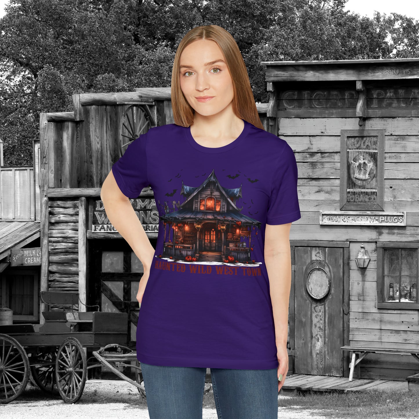 Haunted Wild West Town Halloween Western Unisex Jersey Short Sleeve Tee Gifts for Him Gifts For Her