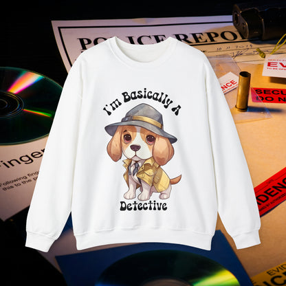 Cute Beagle Dressed up like a Detective, I'm a Basically a Detective True Crime Unisex Heavy Blend™ Crewneck Sweatshirt