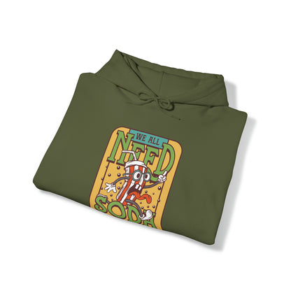 "DirkyThreadz Soda Splash Hoodie - PlayfulDesign with Cartoon Soda Graphic"