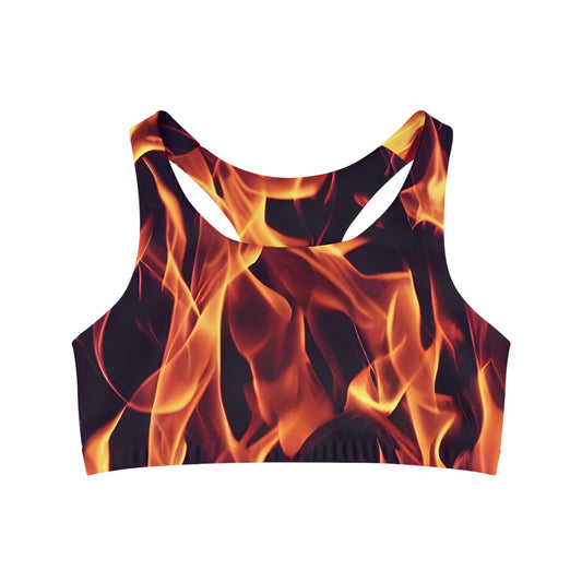 Elevate Your Workout: All Over Print Seamless Sports Bra with Dynamic Flames  Seamless Sports Bra (AOP)