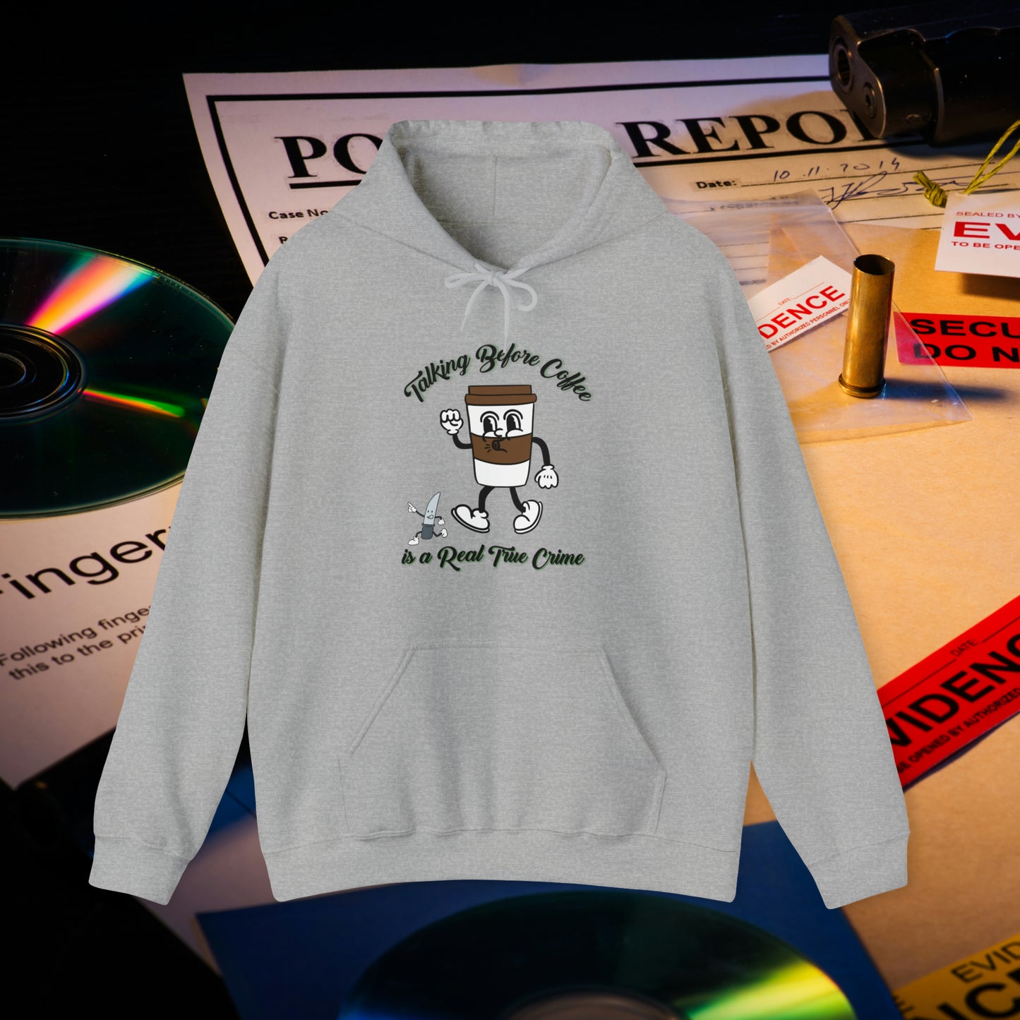 Retro Talking before Coffee is a Real True Crime Unisex Heavy Blend™ Hooded Sweatshirt Gifts for Him Gifts for Her