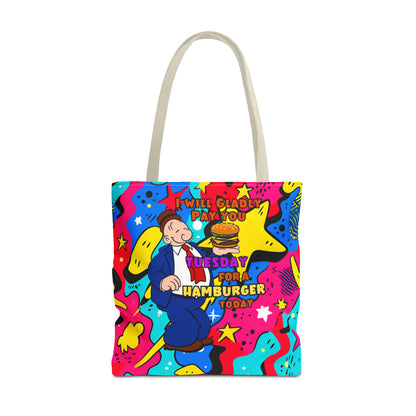 Abstract Comic Pop  AOP Tote Bag featuring Wimpy and his beloved hamburger