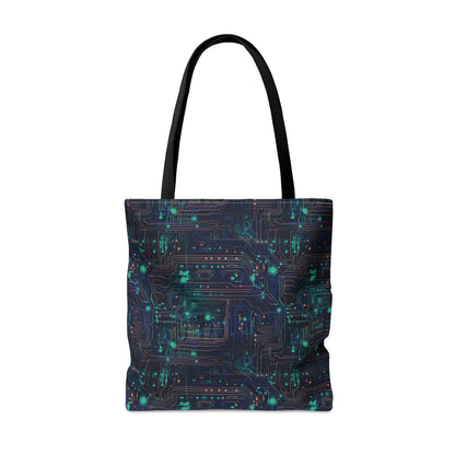 Cyberpunk Chic: Neon Circuit Board All Over Print Tote Bag